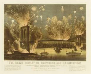 The Grand Display of Fireworks and Illuminations at the Opening of the Great Suspension Bridge