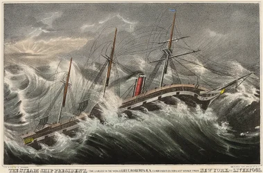 The steamship President, the largest in the world, commanded by Lieutenant Roberts during his last voyage from New York to Liverpool, in the storm of March 12