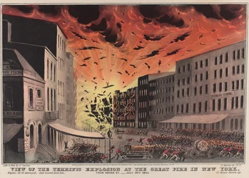 View of the Terrific Explosion at the Great Fire in New York. From Broad St. - July 19th 1845