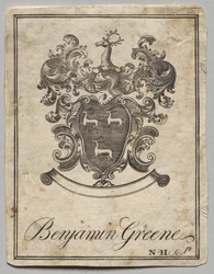 Bookplate: Coat of Arms with Benjamin Greene inscribed