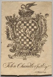 Bookplate: Coat of Arms with John Chandler Jun.r, Esq. inscribed
