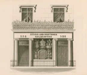 Ionic style shop front of Messrs Storr and Mortimer, goldsmiths and jewellers, No 156, Bond Street, London