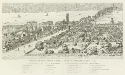 Southwark and London Bridge, as they appeared about 1546