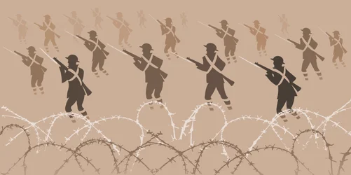 World War One Soldiers with Bayonets - Emerging from Trenches