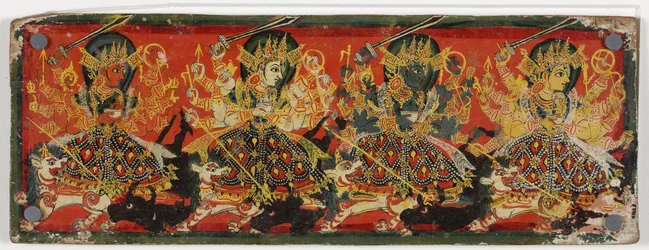 One of a pair of manuscript covers depicting Devi as the Eight Mothers