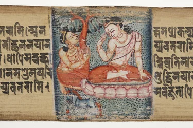 Sudhana Kneeling Before a Bodhisattva, from the Gandavyuha