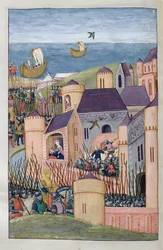 Minos besieges Megara. Scylla treacherously cuts her father