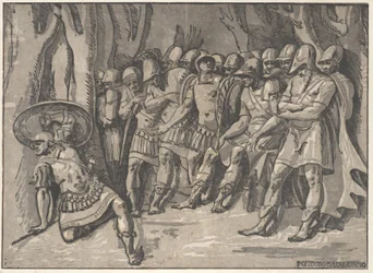 Ajax Lower Left Holding a Shield Aloft, at the Right Stands Agamemnon Surrounded by His...