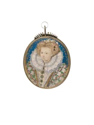 A girl of the Elizabethan court, aged 6, in elaborate dress and lace ruff