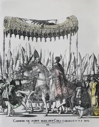 The Coronation of Charles V in Bologna, Engraving by Nicolas Hogenberg