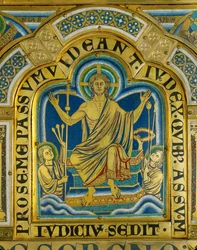 Christ Sits in Judgement, Saints Carry the Implements of His Passion