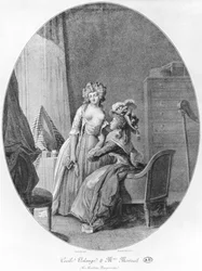 Madame de Merteuil seducing Cecile Volange, illustration from 