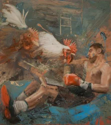 Boxer with roosters