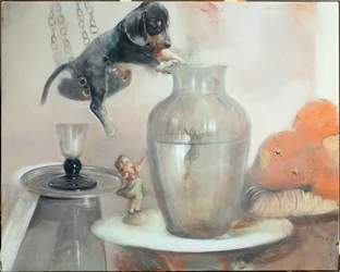Dog with a vase