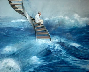 Man seated on a ladder