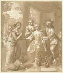 Fortune Teller with Child Reads a Lady