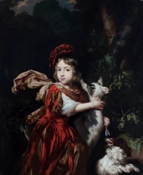 Portrait of a Young Boy Dressed as a Hunter with a Goat and a Dog