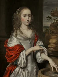 Portrait of a Young Girl, standing near a Fountain