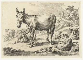 Landscape with Donkey, Sheep, Goat, and Shepherds (Animals)