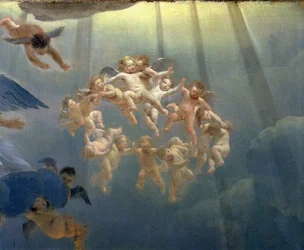 The Annunciation to the Shepherds, (detail) of a ring of cherubim