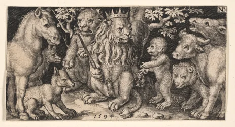 Crowned Lion from Fighting Chimeras and Scenes from Aesop