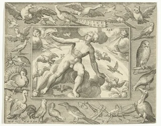 Element Air as a Young Man on Clouds Among Flying Birds