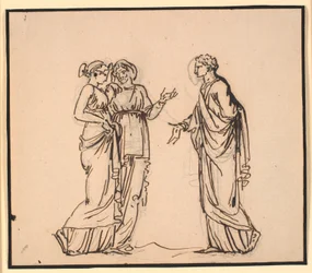 Antique Scene with Three Figures, a Man Talking to Two Women