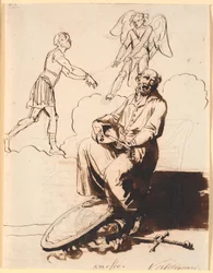 Ariosto, Sitting with a Lute, at His Feet Weapons, in the Background Cupid Dragging a Man
