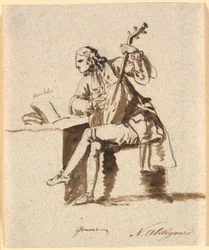 The English Poet Gower Sitting with a Lute at a Table, on which Herodotus Lies Open