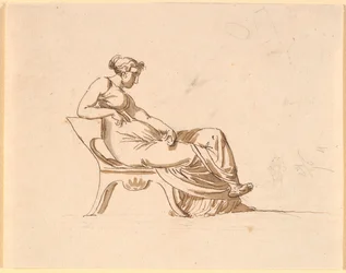 A Pregnant Woman, Sitting in Profile to the Right, on an Antique-Formed Chair