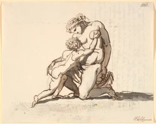 A Naked Kneeling Mother with Her Little Boy
