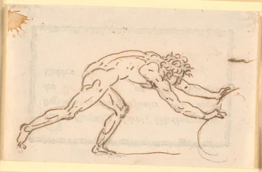 A Naked Man Pushing a Large Stone
