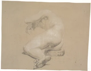 Half-Reclining Model on Pillow. To the Left. Head Resting on Right Arm, Supported on a Plinth. Left Arm Over Head. Legs Bent at the Knee. Left Leg Over Right
