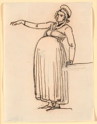 Caricature of a Pregnant Woman with Right Arm Outstretched