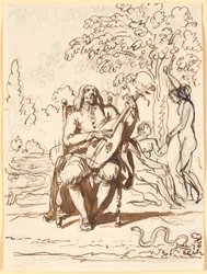 Milton, Seated with a Lute, Seen en Face, with the Fall of Man in the Background