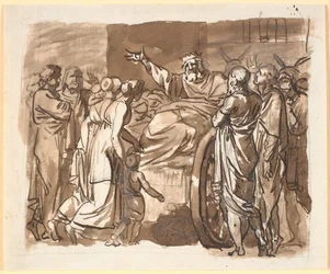 Peisistratos Complains to the Athenians About the Attack He Claims to Have Been Subjected to. He Sits on a Donkey-Drawn Cart, Surrounded by Numerous People