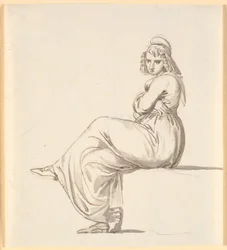 Seated Pregnant Woman with Crossed Arms, in Profile to the Left