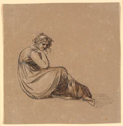Seated Woman with Elbow Resting on Right Knee