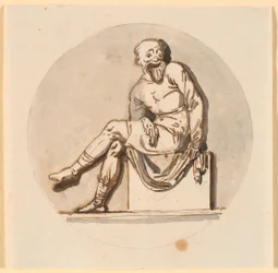 Seated Mask Figure, Circular Frame. Draft for Decoration in the Tea House in Sorgenfri Park