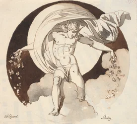 Sunday. A Crowned Nude God Scattering Flowers with Both Hands
