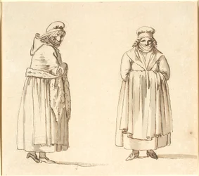 Two peasant women with scarves over their mouths, one in profile the other seen from the front