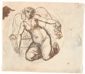 Winged Female Figure in Circular Field. Right Study of the Figure