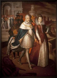Portrait of Francois I de Medicis (1541-1587), Grand Duke of Tuscany and His Daughter Marie de Medicis (1575-1642), Future Queen of France. The Duke Has the Necklace of the Order of the Golden Fleece. Painting by Nicolas Bollery (died 1630), Oil on Canvas