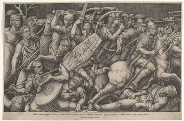 Roman Soldiers Fighting Against Dacians, Battle Scene in Shallow Depth with Horses