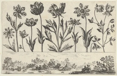 Horizontal Panel with a Row of Flowers Above a Frieze with Figures in a Landscape, 1645