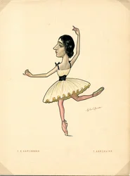 Portrait of Tamara Karsavina (1885-1978) Russian Ballerina (Lithograph by Nikolai Gustavovich Legat)