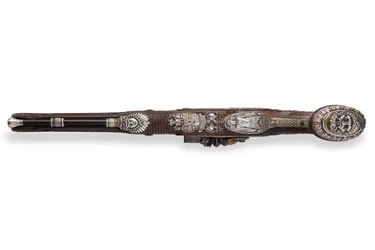 One of a Pair of Silver-Mounted Rifled Flintlock Pistols, Versailles
