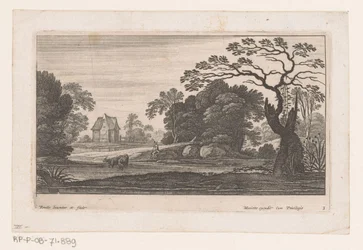 Shepherd with Two Cows by Water (Landscapes)