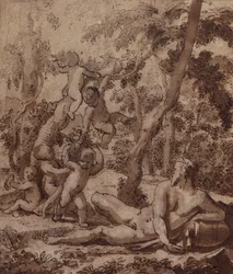 A Wooded Landscape with a River God and Putti