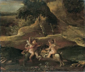 Putti Fighting on Goats